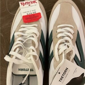 Tretorn women’s White and Tan Sneakers with Green Accents